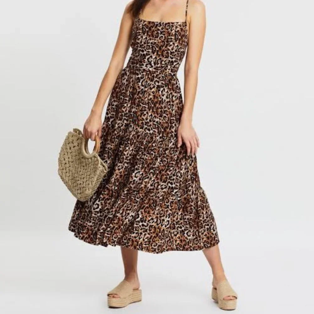 TIGERLILY Divya Leopard Print Crossover Back Tiered Midi Maxi Dress NWOT RRP$269 - Picture 1 of 16